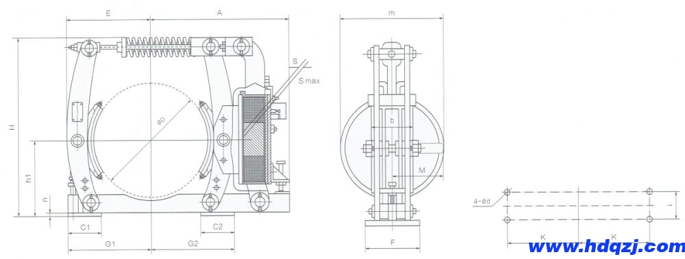 ZWZ3電磁鼓式制動器外形尺寸圖