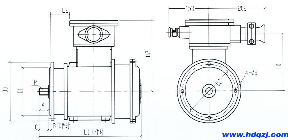 BZDY系列防爆電動單梁起重機(jī)運行一機(jī)雙速電動機(jī)外形尺寸圖