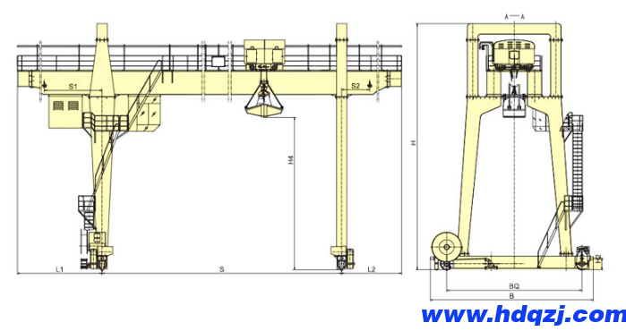 雙梁抓斗門(mén)式起重機(jī)結(jié)構(gòu)簡(jiǎn)圖