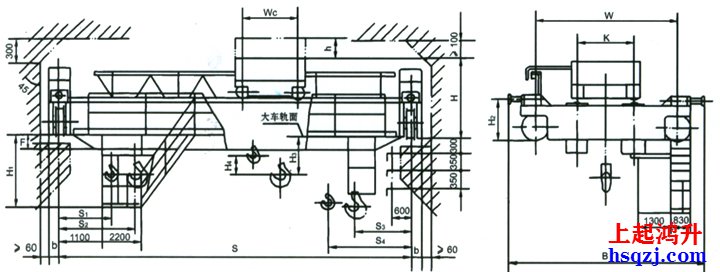 50噸雙梁吊鉤橋式起重機結(jié)構(gòu)圖